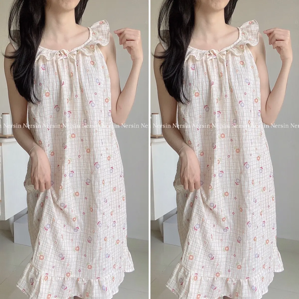 Đầm Cánh Tiên Mặc Nhà NERSIN Cao Cấp xô Muslin Nữ Dress