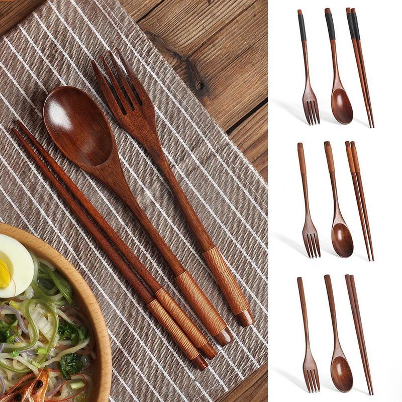 3 Piece Set Korean Wooden Tableware Creative Colorful Wooden Spoon O0J5 0