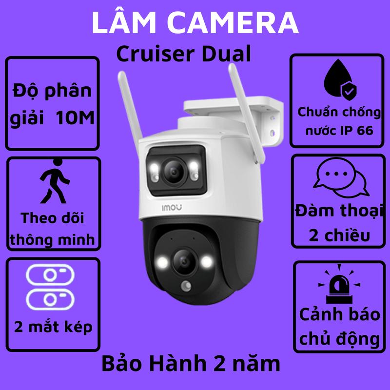Camera 2 mắt ngoài trời Imou Cruiser Dual 6MP và 10MP IPC-S7XP-10M0WED  - Ống kính kép góc rộng , 360 độ đàm thoại 2 chiều - Báo động về điện thoại