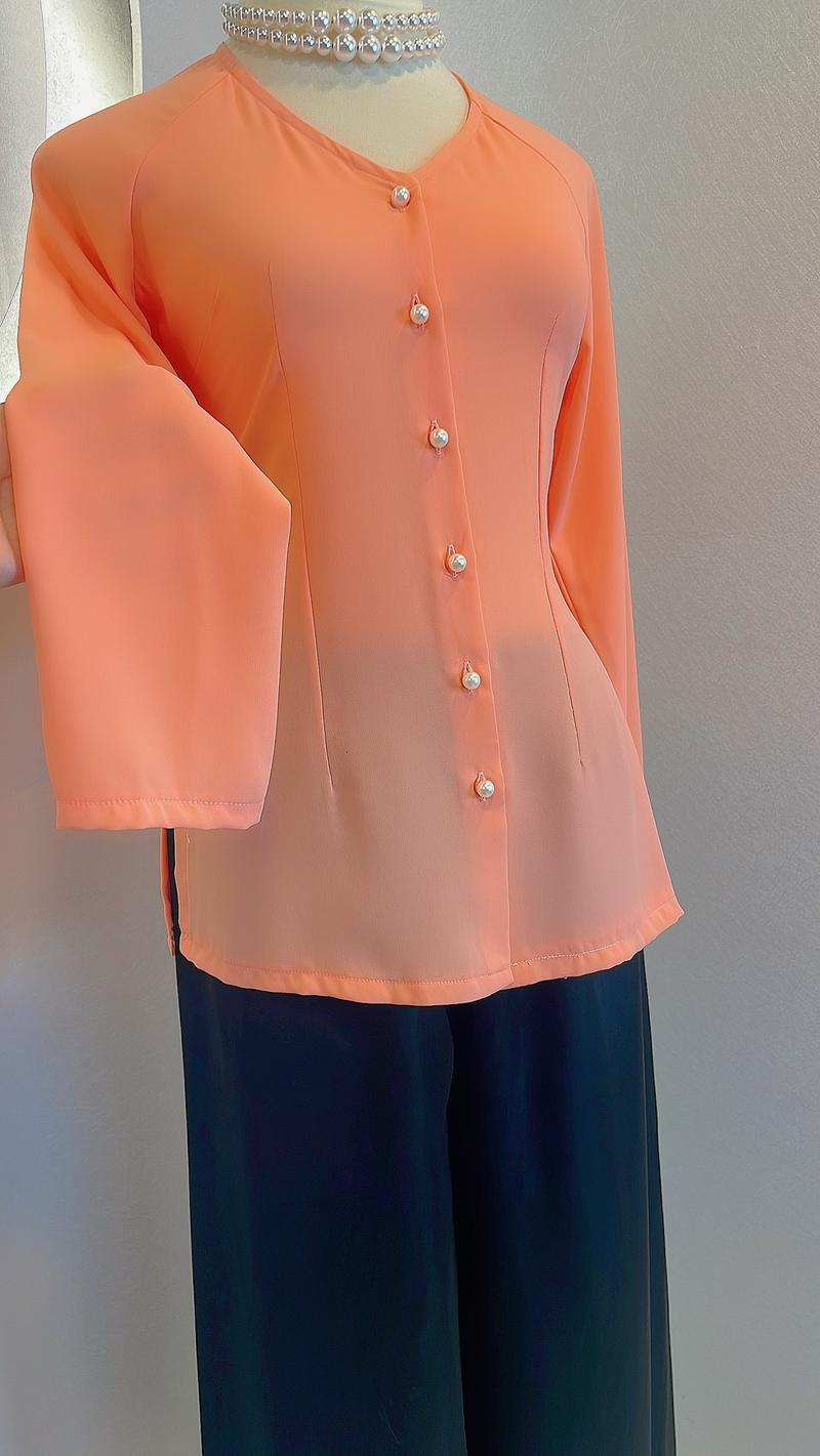 Product Introduction of B.A29 - Bộ Voan Cổ Tim Cài Nút Tay Dài Nhiều Màu  - Xưởng May Hân Nguyễn Nữ Áo Women Top 4