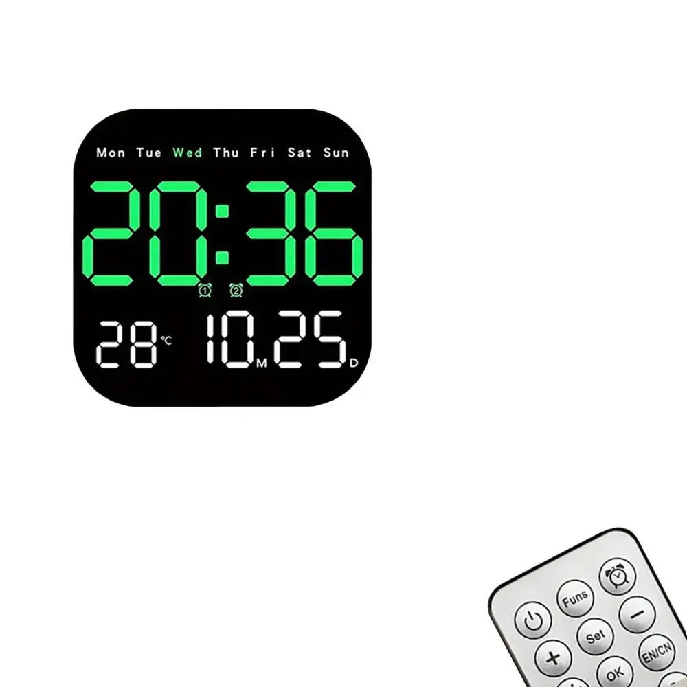 Intelligent Large Screen Digital Living Room Wall Clock with Remote Control, Battery Powered LED Wall Clock with Calendar Time and Temperature Display, Gift, Decor, Home Goods, Decoration Items, Green