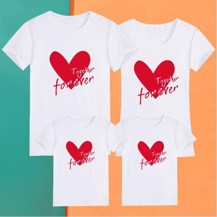 Love Parent-Child Short-Sleeved T-shirt for a Family of Three Or Four Clothes for the Whole Family Kindergarten Sports Meeting Business Attire Mother-Child Mother-Daughter Matching Outfit T Womenswear Overalls 2