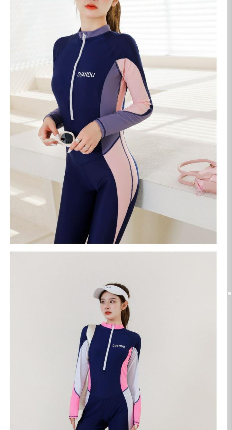 Product Introduction of Diving Suit New Swimsuit Women's Summer Conservatively Thin Cover Belly One-Piece Long Sleeves Trousers Sports Student Jellyfish Swimsuit 1