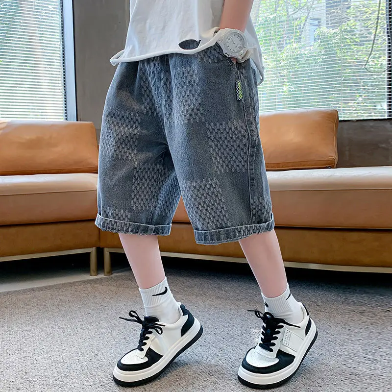 Boys' Shorts Summer Children's Denim Middle Pants 2022 New Korean Style Loose Medium and Big Children's Summer Casual Shorts