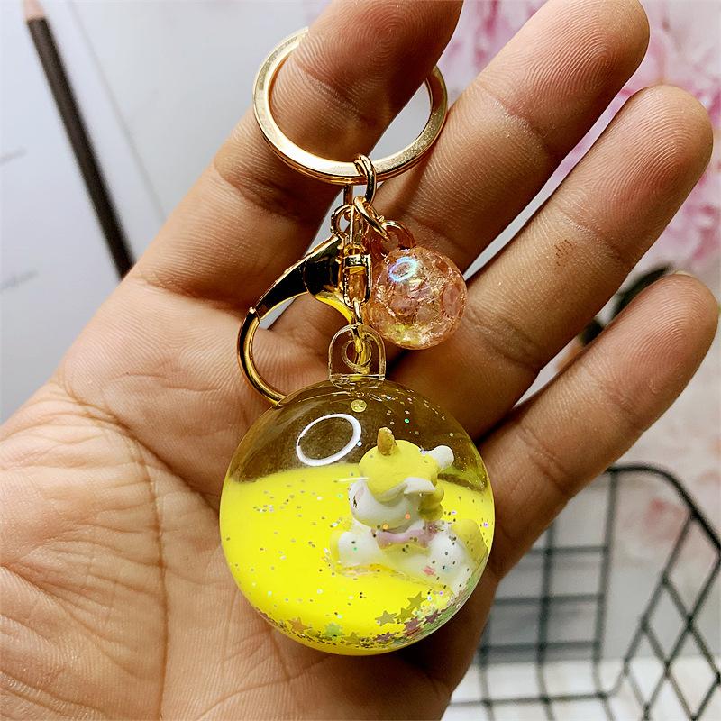 Product Introduction of Creative Liquid Oil Keychain Flowing Sand Keychain Crystal Ball Unicorn Floating Car Cute Bag Pendant 36