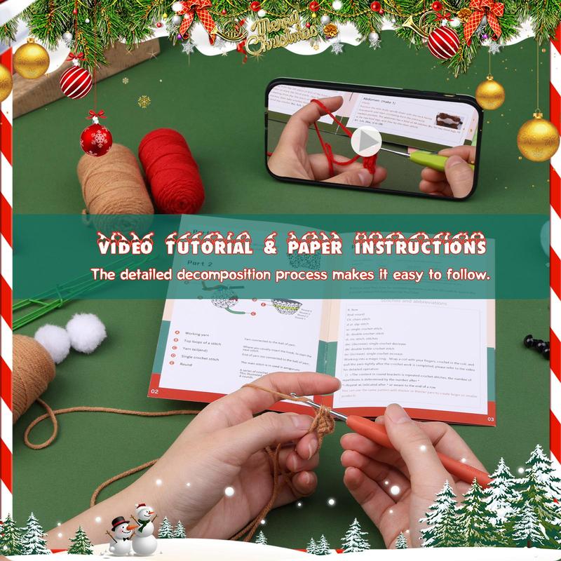 Gingerbread Man Design Crochet Starter Kit, 1 Set DIY Gingerbread Knitting Set for Beginners, Christmas Eve Box 4