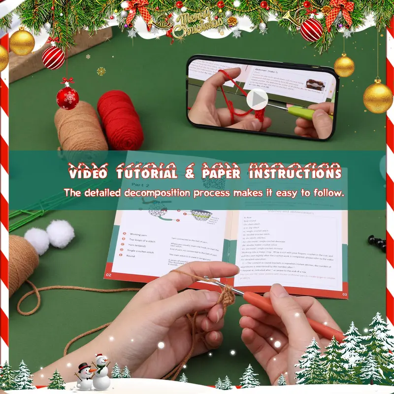 Gingerbread Man Design Crochet Starter Kit, 1 Set DIY Gingerbread Knitting Set for Beginners, Christmas Eve Box 4
