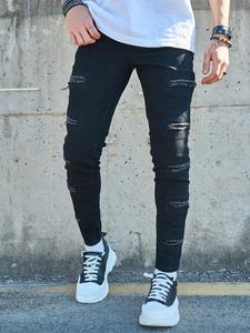 Men's Plain Ripped Skinny Jeans, Casual Comfy Denim Pants for Daily Wear, Fashion Men's Bottoms for All Seasons, Cotton