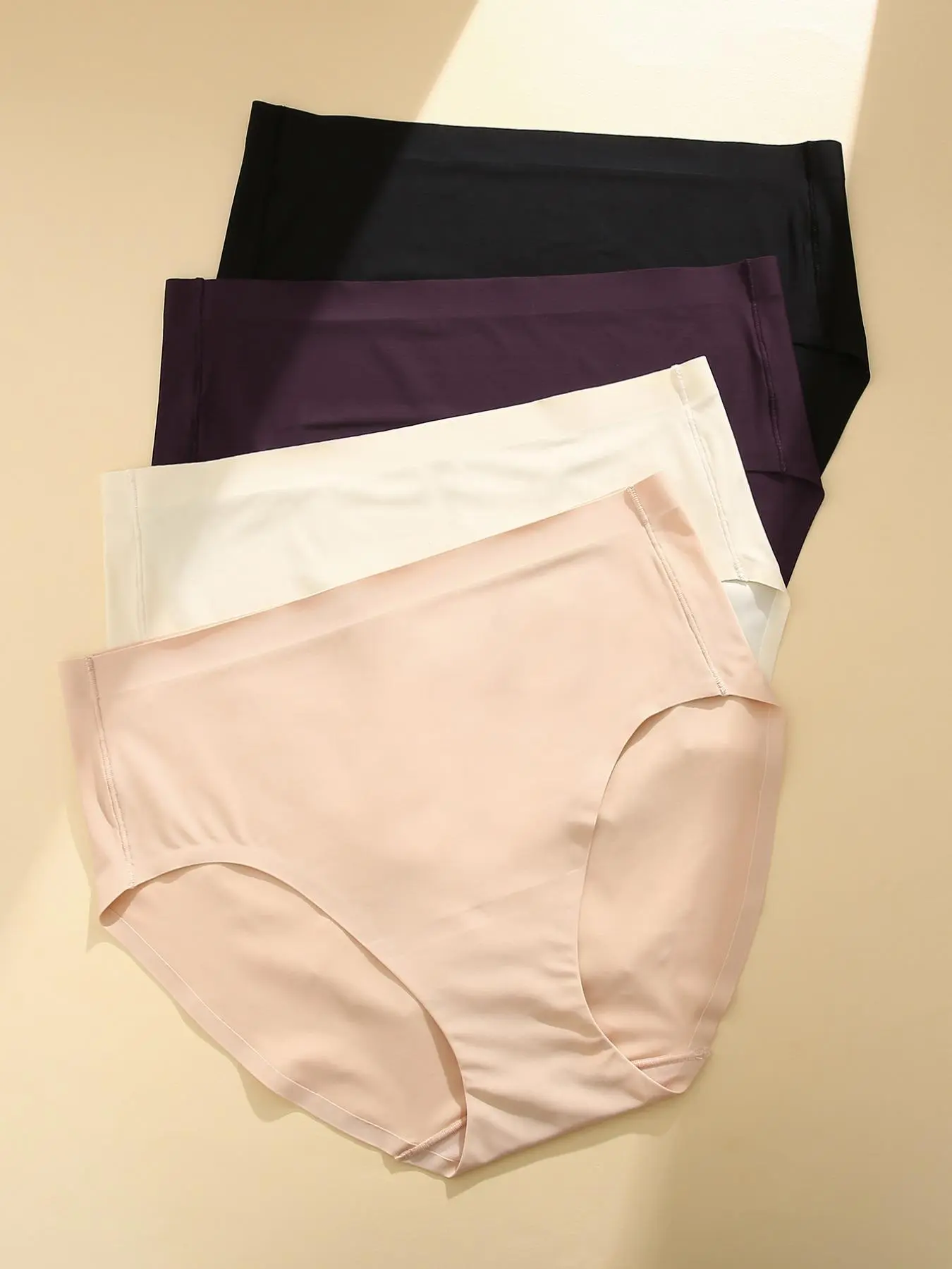 Women's 4pcs Solid Color High Waist Seamless Knickers, Casual Soft Comfort Breathable Panties, Ladies Underwear for Daily Wear