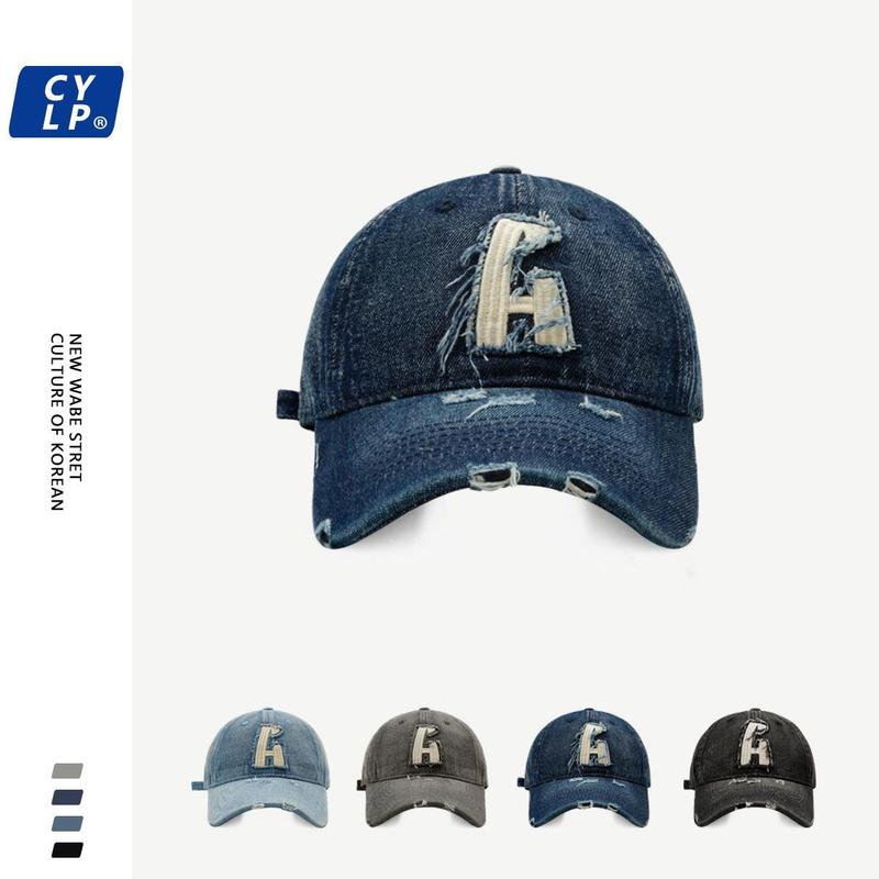 Mũ Bóng Chày Denim, Phong Cách Đường Phố, Dành Cho Nam Và Nữ, Thiết Kế Làm Cũ Và Rách, Phong Cách Hàn Quốc, Thêu Chữ, Mũ Lưỡi Trai 2