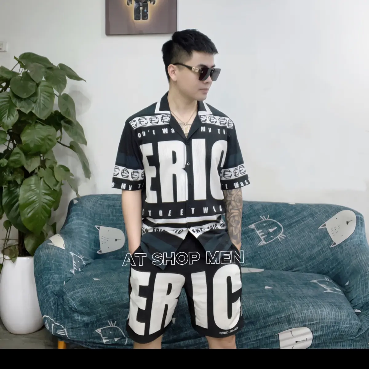 Bộ Quần Áo Nam hoạ tiết chữ Ê- RC đen