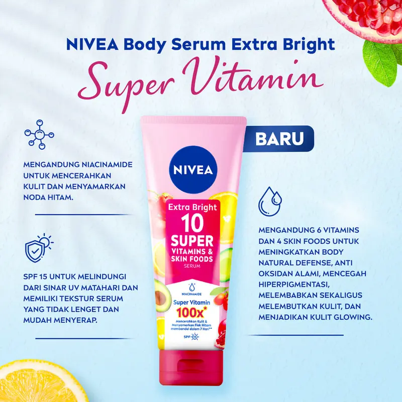 NIVEA Extra Bright 10 Super Vitamins & Skin Food Serum 180ml 2