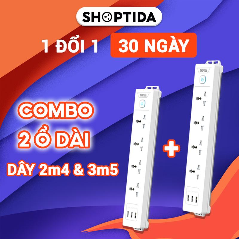 (COMBO KHUYẾN MÃI)  Ổ Cắm Điện Đa Năng WORKZ Shoptida 3 Cổng USB sạc tối đa 12W và Ổ Điện chịu tải 2500W Dây nối dài 3.5M