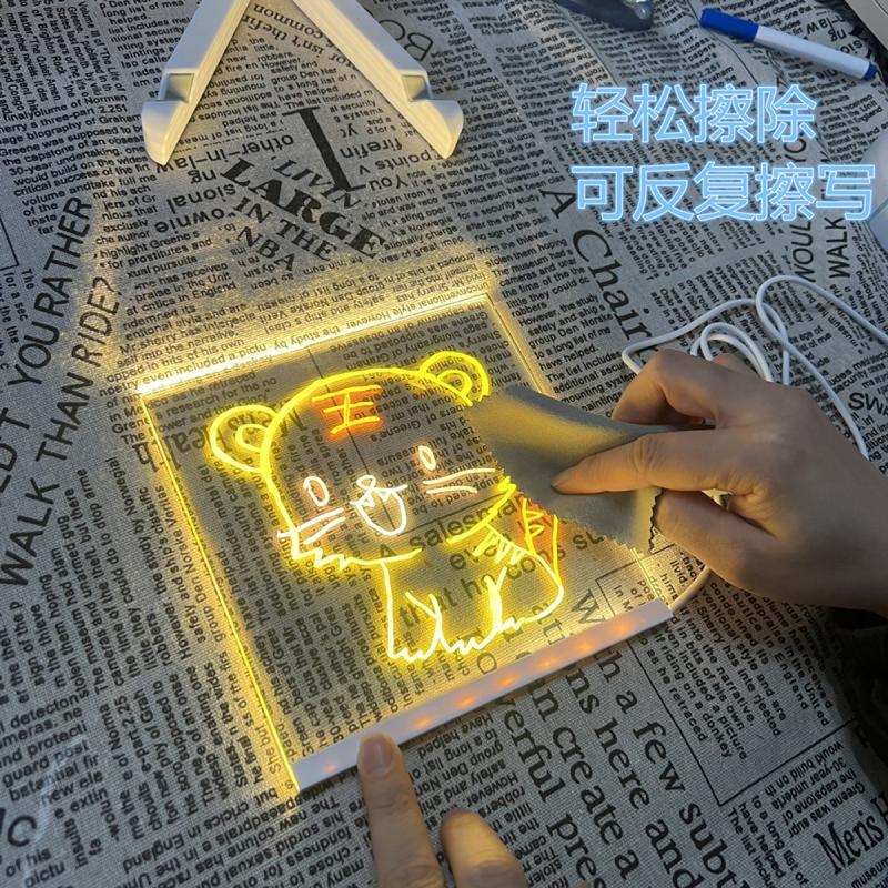 Diy Small Drawing Board with Light-Emitting Graffiti Dust-Free Led Children's Drawing Board Household Bracket with Light Handwriting Board 3