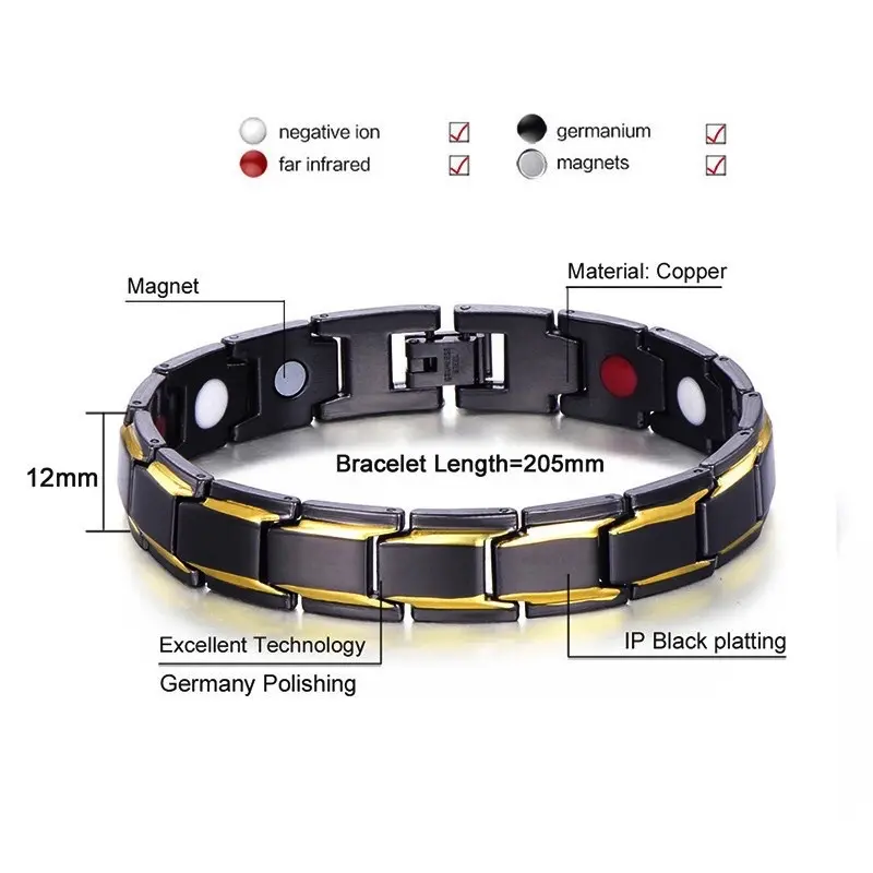 COD - Aksesoris Fashion Pria Gelang Kesehatan Pria Bahan Titanium Magnetic Bio Magnetik Anti-Letih Black Gold 3