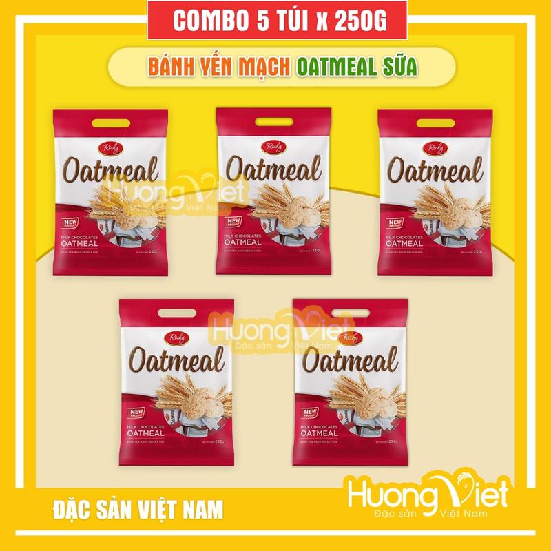  Combo 5 túi bánh yến mạch sữa Oatmeal Richy 250g bánh kẹo Hàn Quốc bánh lúa mạch Snack Ăn Vặt 