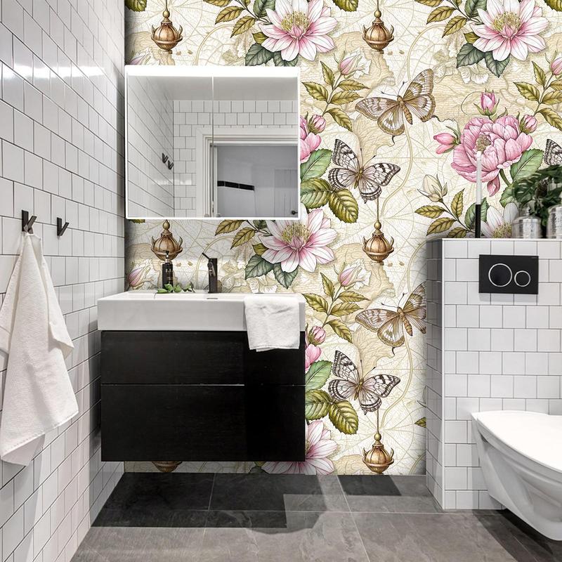 Vintage Floral & Butterfly Pattern Wallpaper, 1 Roll Waterproof Self-Adhesive Removable Paper, Wall Decoration For Home Living Room Bedroom Kitchen, Decorative, Interior 3