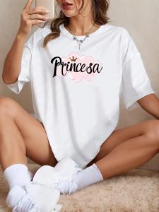 ImprinTee Women's Letter Print Round Neck Drop Shoulder Tee, Fashion Casual Short Sleeve T-Shirt for Daily Holiday Outdoor Wear, Ladies Clothes for Summer