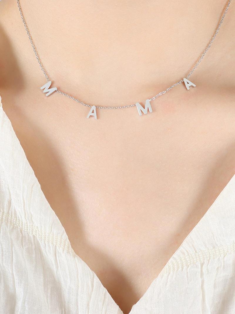 Product Introduction of Stainless Steel Letter Detail Pendant Necklace, 2024 Dainty Jewelry for Daily Clothing Decor, Party, Chic Women Accessories Jewelry As Gift 0