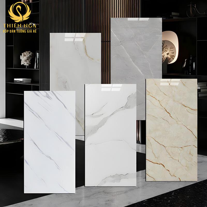 COMBO 50 Tấm Xốp Dán Tường PVC Phủ Bóng Có Sẵn Keo Dán KT 30x60cm Họa Tiết Vân Đá Sang Trọng
