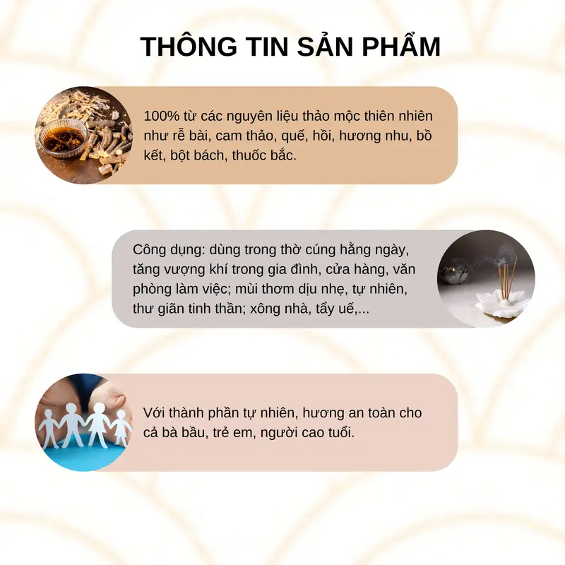 Minh Hương Vị Thuốc Bắc, hương làm từ nguyên liệu tự nhiên không cuộn tàn mùi dịu nhẹ hộp 60 nén x 34 cm 5