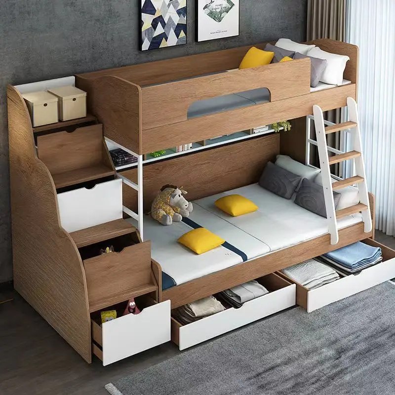{Sg Sales}Double Decker Bed Frame Double Bed Loft Bed High Low Solid Wood Folding Bed Children's Bunk Bed Bunk Bed Multi-functional Kids Bed Frame With Storage Children Kids Bed