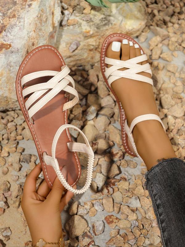 Women's Fashionable Plain Color Crossed Band Flat Sandals, Casual Versatile Slingback Sandals for Summer, All-match Lightweight Beach Sandals for Women, Walking Shoes 4
