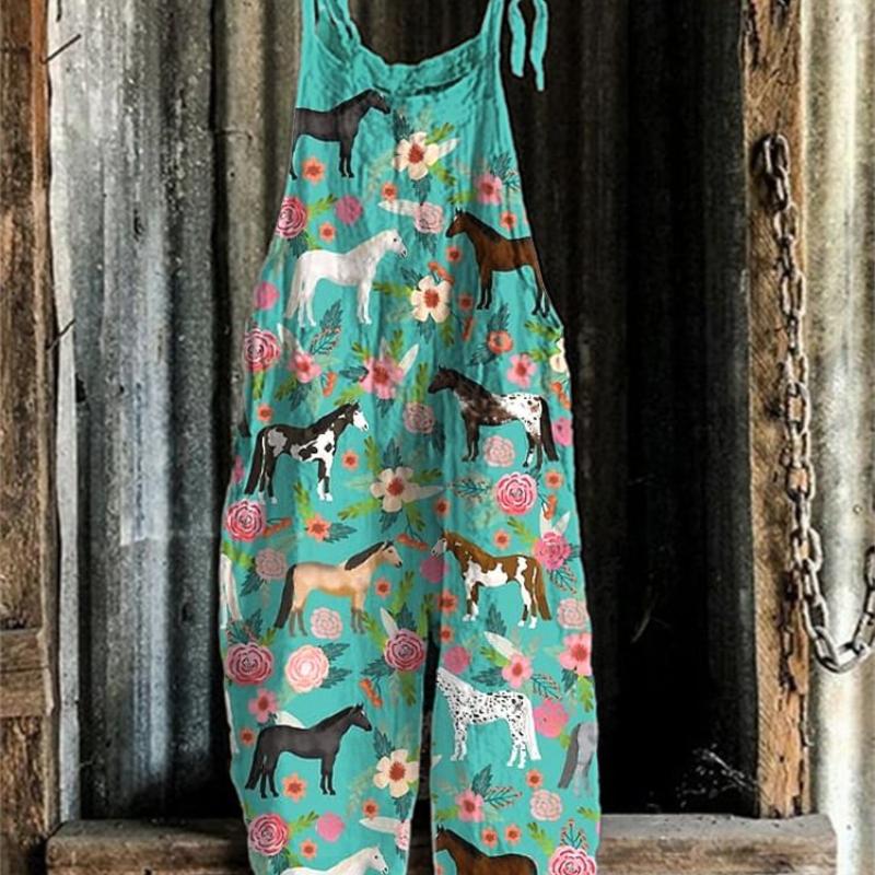 Women's New Fashion Retro Romper Cute Animal Cat Pattern 3D Printed Suspenders Casual Comfort Lazy Fashion Romper Flower Pattern Colorful Womenswear Overalls fleabag  jumpsuit 3