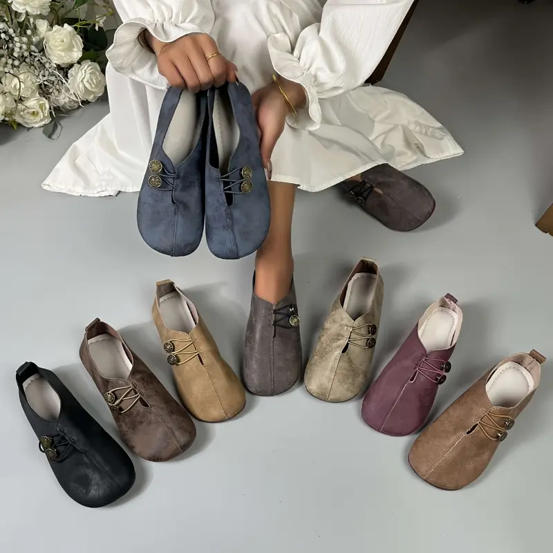 Women'S Casual Slip-On Mules with Buckle Decoration, Soft Sole Round Toe Shoes in Solid Colors - Faux Cover, All-Season Comfort, Hand Washable, Casual Footwear | Buckle Accent Shoes | Durable Footwear