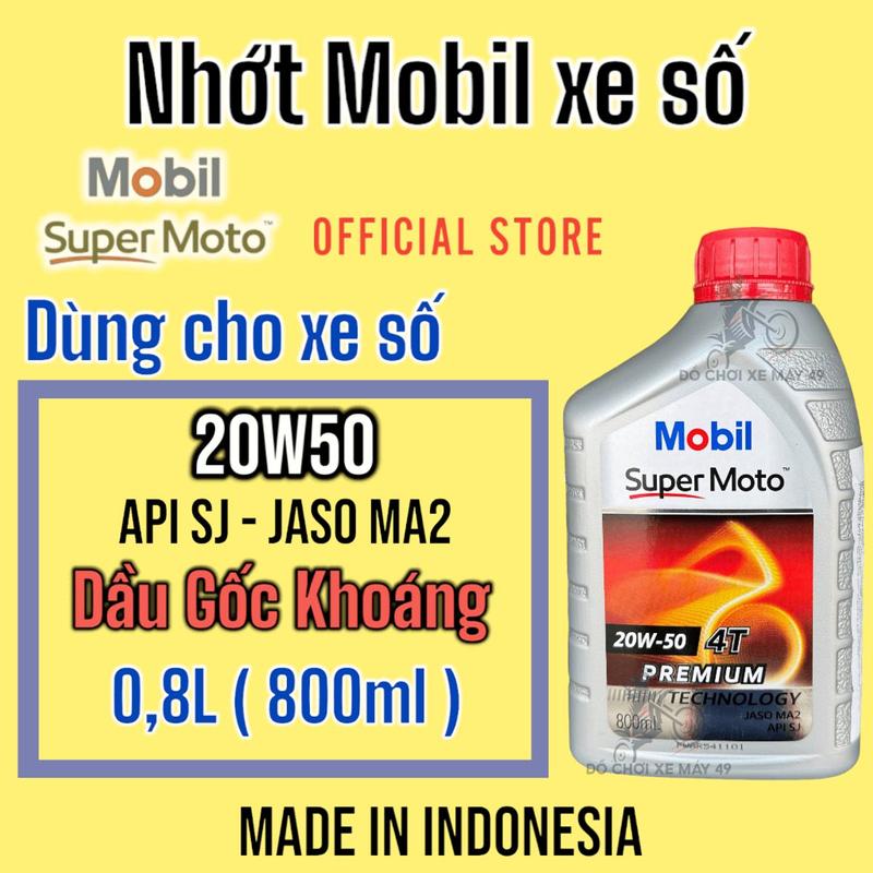 Dầu nhớt Mobil Super moto cho xe số 20w-50 (SJ ) NẮP ĐỎ nhập khẩu Indonesia (800ml)