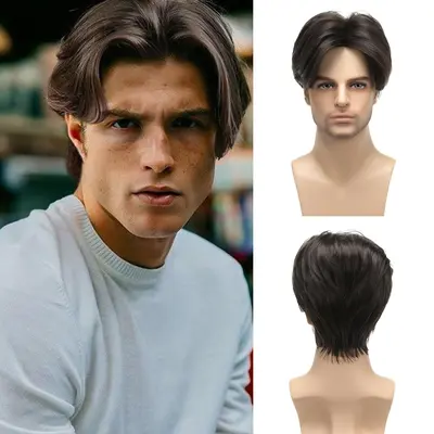 Middle Part Straight Male Haircuts Short Men Wigs Layered Straight
