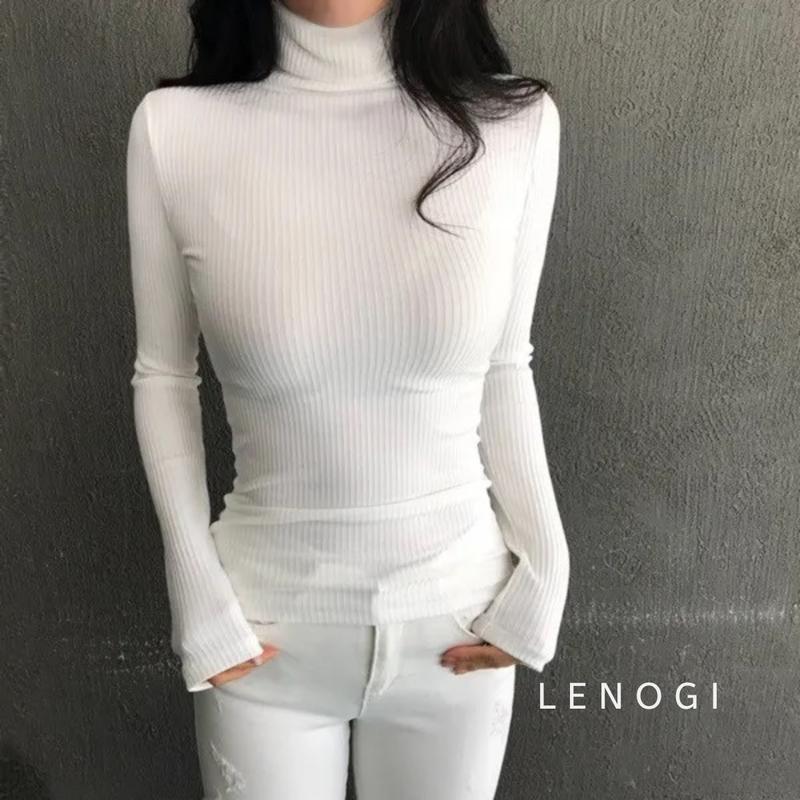 Áo thun nữ cổ cao, dài tay basic, dễ phối đồ LENOGI  Áo thu đông nữ cổ lọ dày dặn giữ nhiệt thun tăm mềm mịn A57