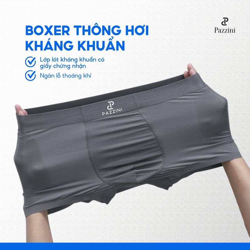 Combo 5 quần lót nam boxer  PAZZINI kháng khuẩn, thông hơi, chất thun lạnh dệt lưới cao cấp, quần sịp nam co giãn 4 chiều, thấm hút tốt - BX013. Menswear Quần Boxer