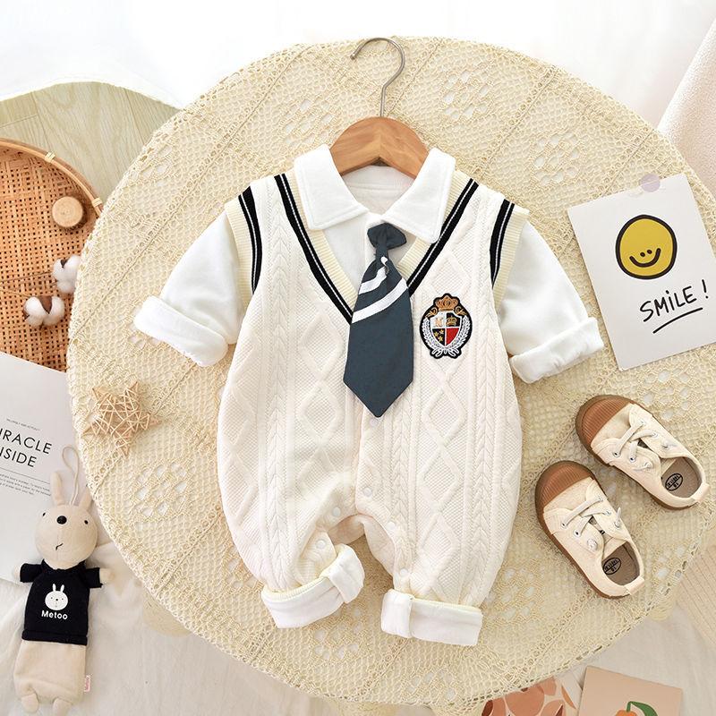 Bộ Bodysuit Dài Tay Babyshop88vn Cho Bé Trai Bé Gái M4.10.24-4 Jumpsuit Mẫu Công Tử - Màu Len Be - Trẻ từ 0-12 tháng tuổi
