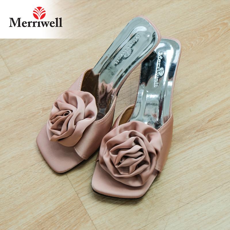 MERRIWELL Dép Cao Gót Nữ Đính Bông Hoa DN10 DéP GiàY Shoes Sandal Đồng Nhung Cao Su guo c nux in h giày  đẹp 2024 cao  gót đế thấp guoc  xinhsang chanh 5