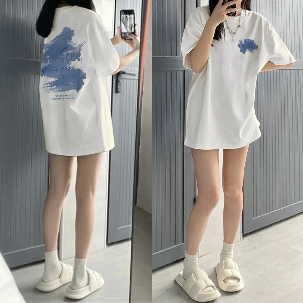 T-shirt Atasan Baju Kaos Oversize Wanita Putih Lengan Pendek Dewasa Distro Keren Premium C176 Combed Fit