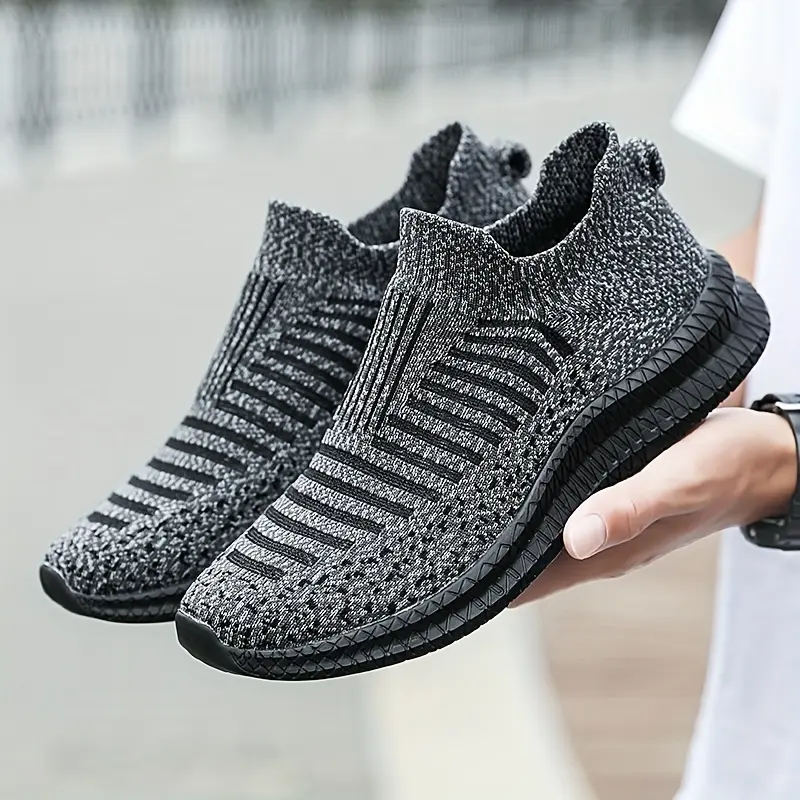 Men's Woven Knit Slip On Sock Shoes, Comfy Non Slip Breathable Soft Sole Sneakers For Men's Outdoor Activities 3