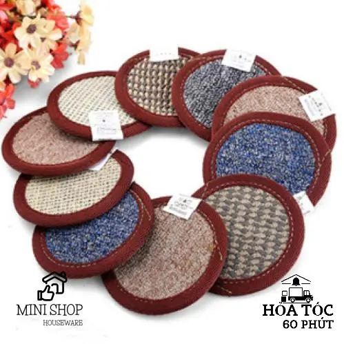 (Sỉ) Combo 10 Đế Lót Ly Vải Nỉ Siêu Thấm Hút Loại Tròn Và Vuông - Mẫu Ngẫu Nhiên