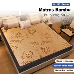 NEW!! TIKAR LIPAT BAMBU Premium / Karpet Alas Lantai Matras Kasur Pendingin Uk 180x200cm Besar Halus (FREE TAS) Motif Bunga Elegan 2 Sisi - X3A1/ Matras Bambu Pelindung Kasur Kamar Tidur Tiker Rotan High Quality