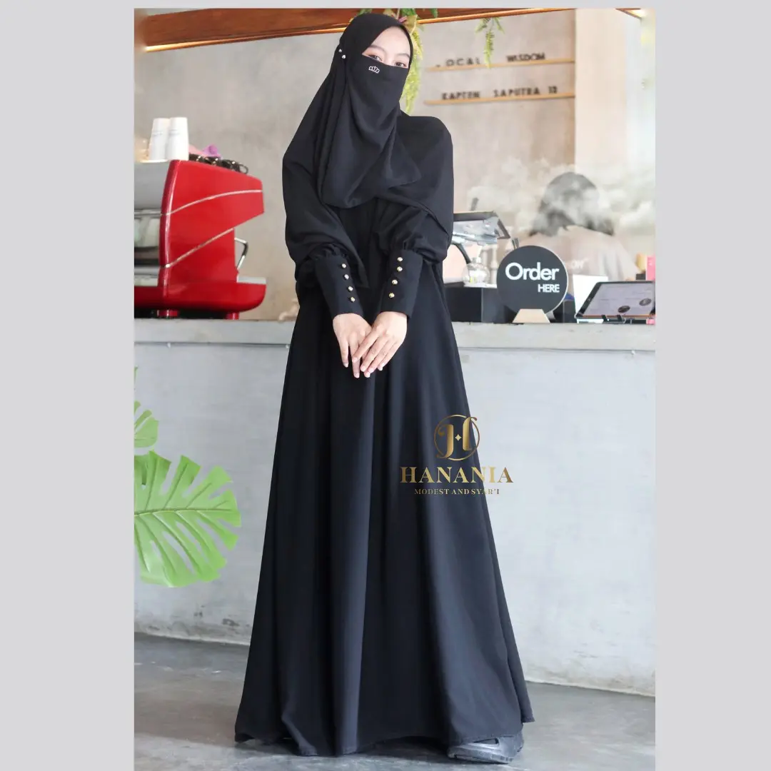 Abaya gamis hitam jetblack Nauren lengan resleting Hitam Gamis Arab Polos Muslim Simple Basic Turki