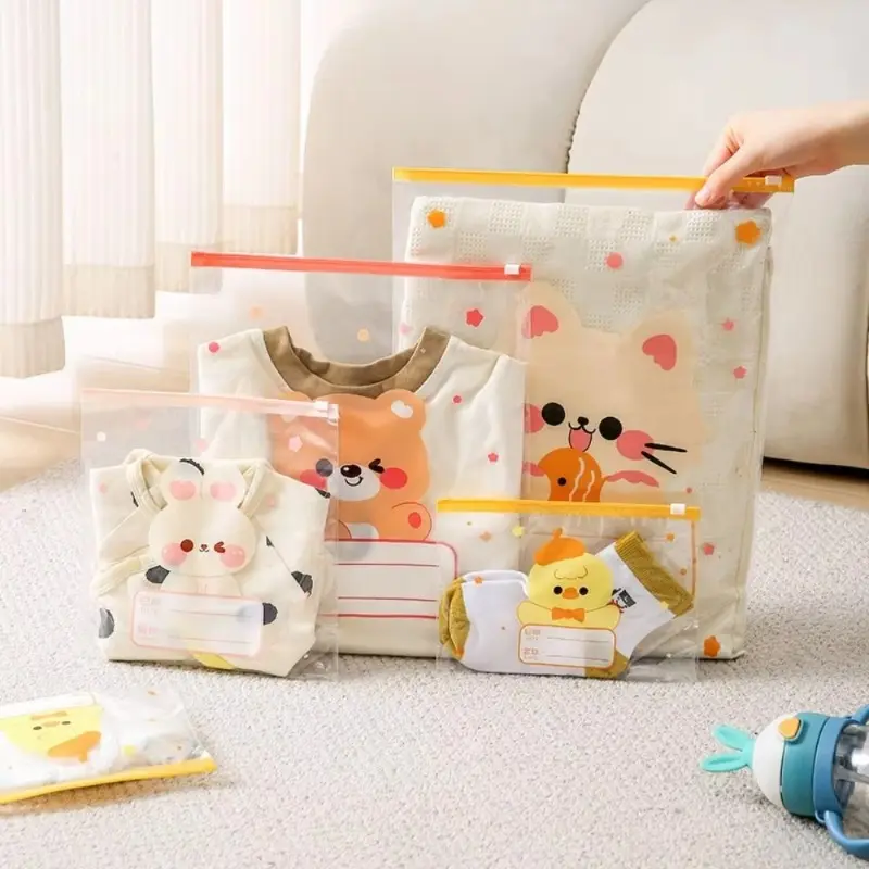 5PCS Cartoon Multi-size Storage Bag Portable Classified Baby Cloth/Diaper Pouch Baby Clothes Storage Classified Sealed Bag Home