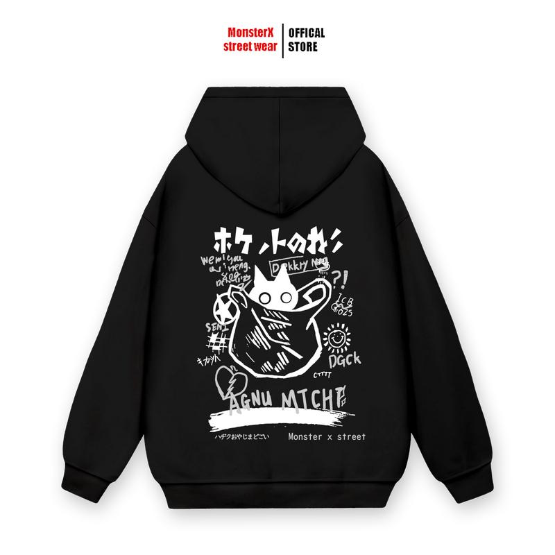 Áo Hoodie Mèo Túi nỉ bông Monster X Street nam nữ form rộng thu đông