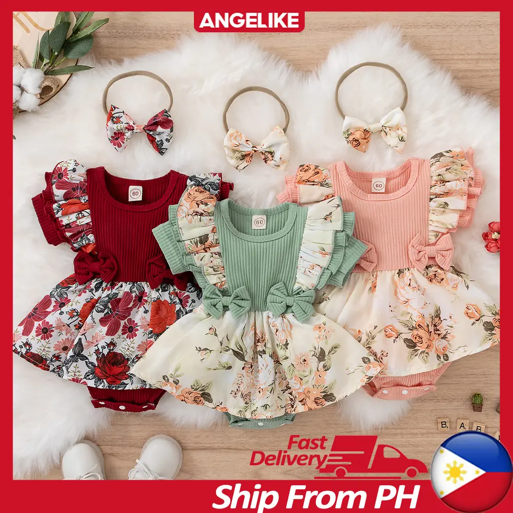 Angelike Baby Girl Dress For 6 12 Months Newborn Dress For Baby Girls Romper With Headband Set 1 Year Old Pink Wine Green