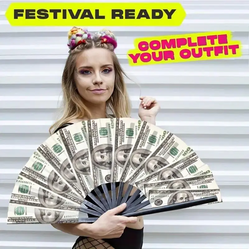 Money Print Folding Fan, 1 Count Durable Bamboo Frame Handheld Fan, Decorative Hand Fan for Home Party Wedding Festival, Party Decoration Supplies 3
