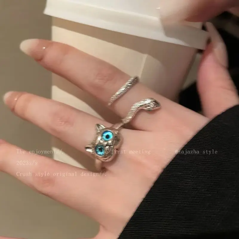 Cat Simulated Snakes Ring Female 2024 New Fashion Personalized Cold Style Index Finger Ring Graceful Online Influencer Girlfriends Ring