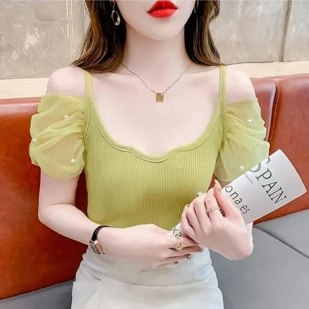 Áo Thun ngắn Tay Chất Liệu Lụa Lạnh Dành Cho Nữ, Bộ Sưu Tập Mùa Hè Mới 2024, Thiết Kế Đẹp, Phong Cách Độc Đáo, Xương Đòn Gợi Cảm, Kiểu Trễ Vai Áo Ngắn Women Top 6