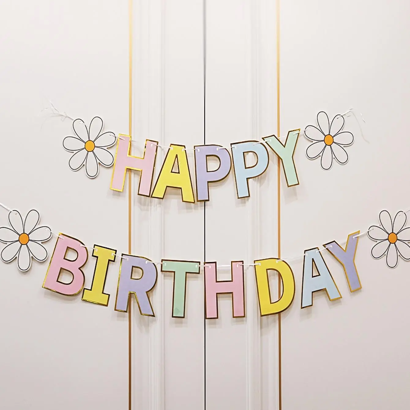 Flower & Letter Design Birthday Party Decoration Pull Flag Banner, 3pcs/set Birthday Party Hanging Backdrop Decorations, Birthday Party Supplies