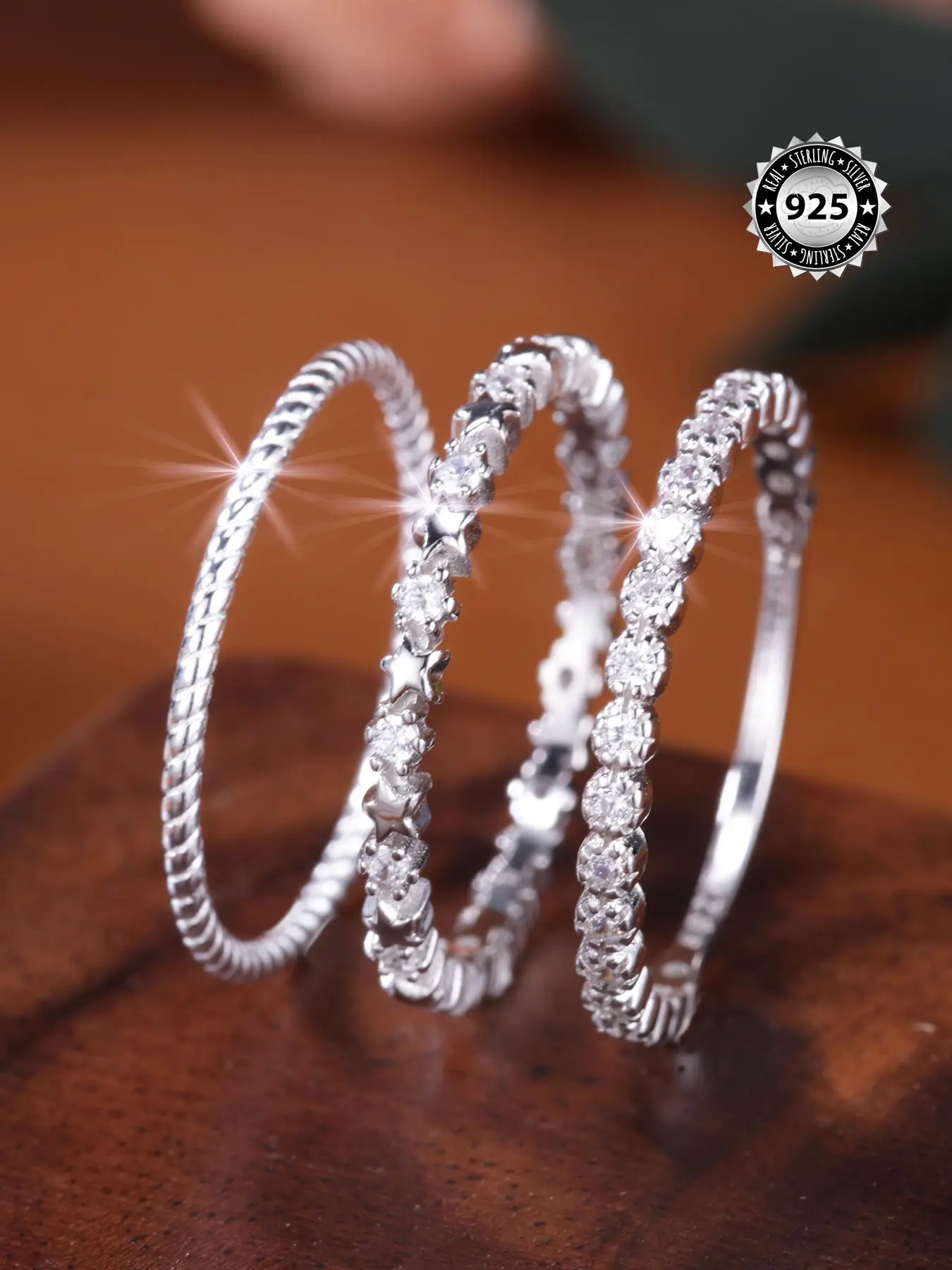 925 Sterling Silver Simple Style Ring Set, Fashion Accessories for Women & Girls, Trendy All-match & Exquisite Jewelry for Birthday Gift