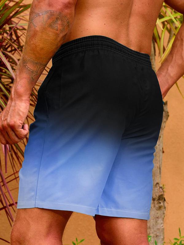 Men Swim Trunks, Men's Regular Fit 2 in 1 Ombre Print Drawstring Waist Beach Shorts, Gym Shorts, Casual Pocket Swim Shorts for Summer, Fashion Men's Swimwear for Beach Vacation Outdoor Swimming, Activewear 8