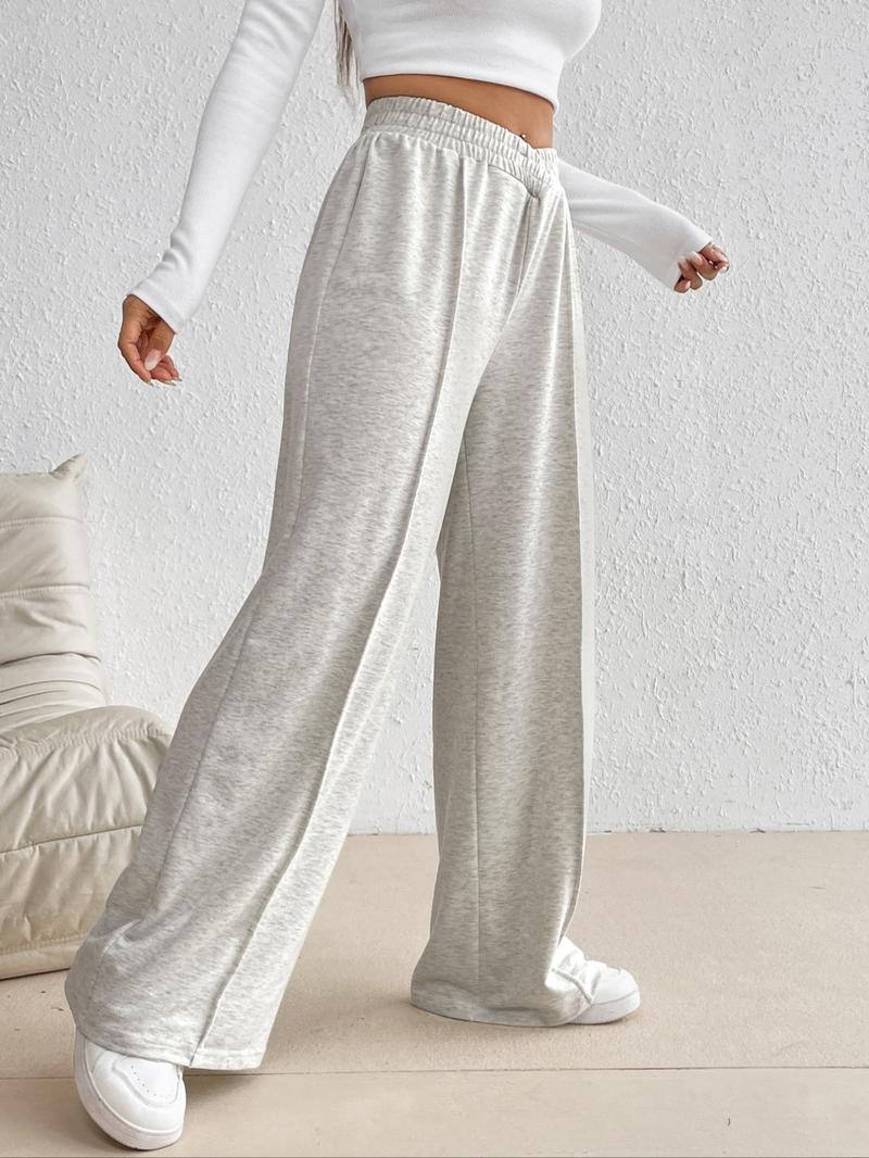 Product Introduction of Women's Solid Color Elastic Waist Wide Leg Sweatpants, Chic Casual Comfy Trousers for Daily Wear, Ladies Bottoms for All Seasons, Baggy Pants 4